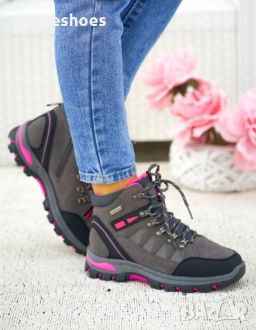 Туристически боти в сиво и циклама - РАЗПРОДАЖБА , снимка 4 - Дамски боти - 51989587