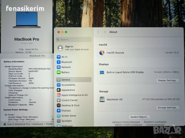 14' Apple MacBook Pro 2021 M1 Pro Space Grey 32GB RAM/512GB SSD/Бат 72 цик., снимка 6 - Лаптопи за работа - 52885408