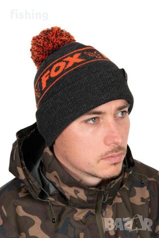 Шапка Fox Collection Bobble - Black & Orange