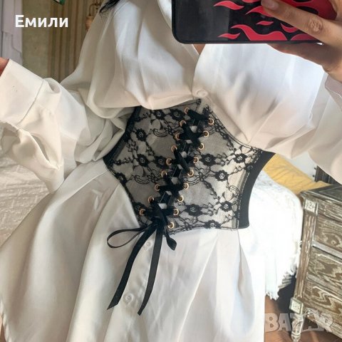 Корсет колан с дантела и сатенени връзки, снимка 4 - Корсети, бюстиета, топове - 37292915