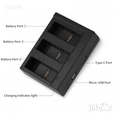 Комплект Зарядно устройство, Тройно + 3бр. Батерии за GoPro Hero 5/6/7, снимка 4 - Батерии, зарядни - 27784923