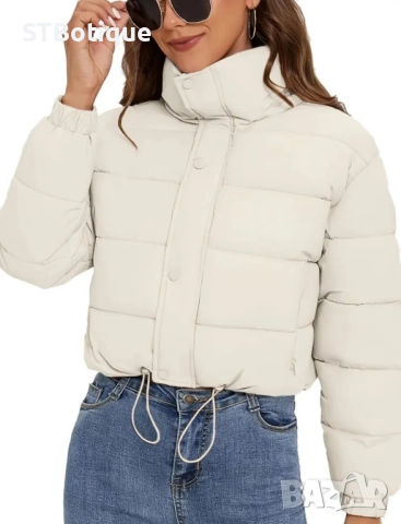 🌟 Елегантно дамско зимно яке ST Boutique – Бяло, Късо, С Изправен Яка ❄️🤍, снимка 2 - Якета - 52217010