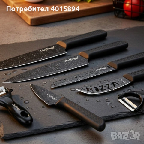 Комплект кухненски ножове – Cheffinger CF-MB08 от 6 части с мраморно покритие и магнитна кутия, снимка 2 - Други - 53307574