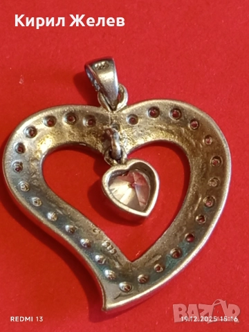 Романтична сребърна висулка във формата на сърце с инкрустирани кристали 31244, снимка 8 - Колиета, медальони, синджири - 52848275