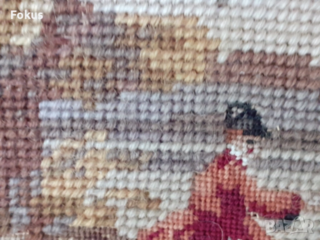 ПРЕКРАСЕН СТАР ГОБЛЕН С ВЪЛНЕНИ КОНЦИ НА ЛОВНА ТЕМАТИКА, снимка 6 - Антикварни и старинни предмети - 53517160