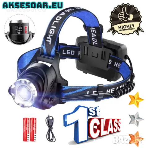 Висококачествен Мощен LED челник Акумулаторен телескопичен фар водоустойчив работен фенер за глава, снимка 3 - Лед осветление - 48100738