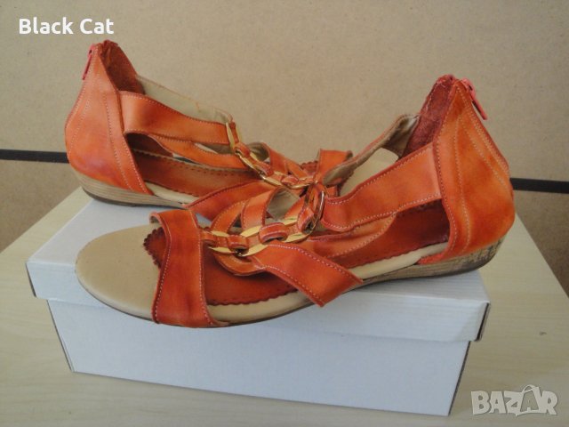 Оранжеви кожени дамски сандали със "златни" елементи, летни обувки, чехли, естествена кожа, снимка 8 - Сандали - 28419497