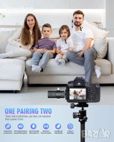 НОВИ безжични мини микрофони K15  за iPhone, iPad, Android, камера, USB-C, 7-часова батерия, снимка 6 - Микрофони - 50501813
