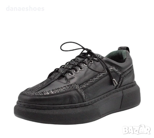 Дамски спортни обувки от естествена кожа в черно и сребристо , снимка 2 - Дамски ежедневни обувки - 51766108