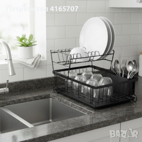 Двуетажен метален сушилник за съдове Cheffinger с отделение за прибори – повече ред и сух плот в кух, снимка 5 - Аксесоари за кухня - 53231718