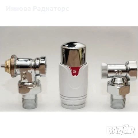 Радиаторен вентил, термостат и секретен вентил - ъглов комплект от три части | 1/2" | Хром, снимка 1