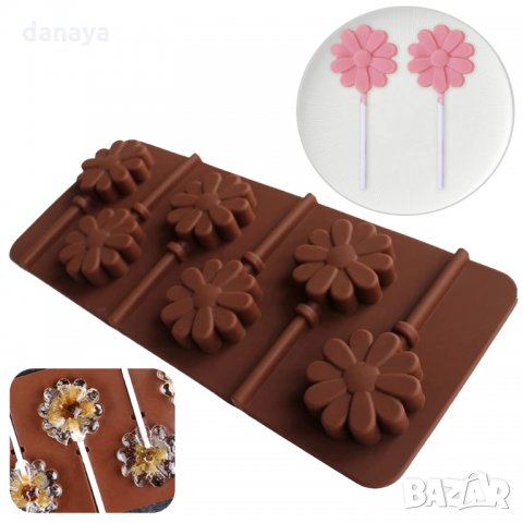 1436 Силиконова форма за близалки Цветенца Lolly Pop 6 гнезда, снимка 3 - Форми - 28334910