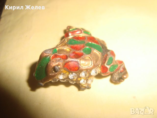 МИНИАТЮРНА БРОНЗОВА МЕДНА ПОЗЛАТЕНА ЕМАЙЛИРАНА ЖАБКА СТАТУЕТКА 19582, снимка 2 - Колекции - 33395615