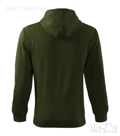 Нов мъжки суичър с ЦИП и качулка в тъмнозелен военен цвят, снимка 3 - Суичъри - 50904233