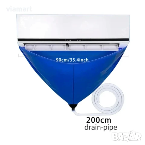 Калъф за почистване на климатик, 90 см, Водоустойчив PVC, За вътрешно тяло без демонтаж, Син, снимка 2 - Други - 51228552