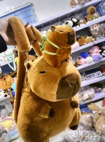 Плюшена раница Капибара с играчка Капибара с раница костенурка, чанта