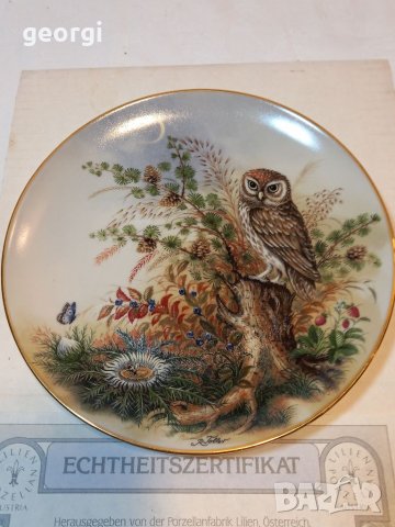 Австрийска порцеланова декоративна чиния сова, снимка 2 - Колекции - 37692757