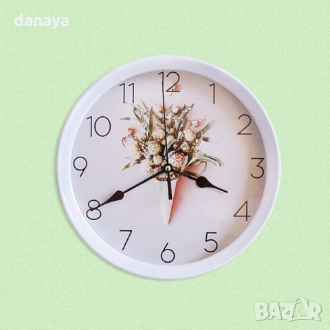 2039 Модерен кръгъл часовник с принт букет от цветя, 22.5см диаметър, снимка 1 - Стенни часовници - 32493354