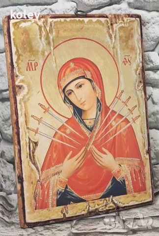 няма налична! Репродукция на Чудотворната икона на Света Богородица Седмострелна, снимка 4 - Икони - 50962829