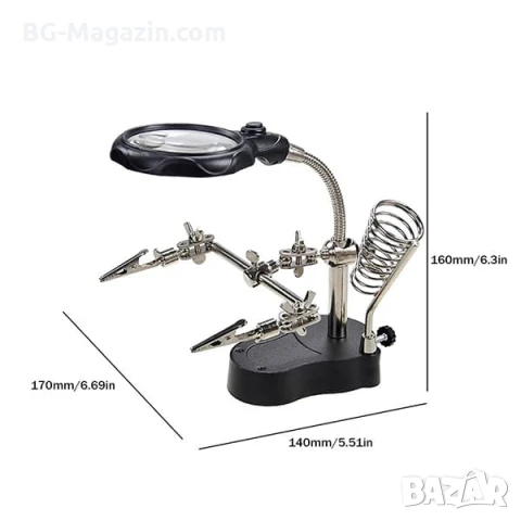 Мощна професионална настолна увеличителна лупа помощна ръка с LED осветление за запояване платки, снимка 4 - Поялници и запояване - 50921105