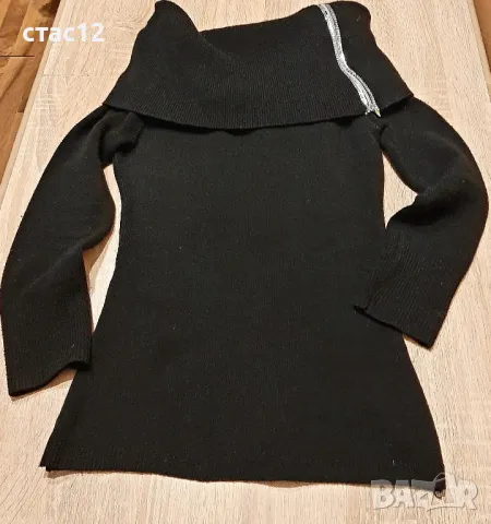 Нова ,мека блуза,с поло яка и ефектна ,еластична ,черна блуза, снимка 6 - Блузи с дълъг ръкав и пуловери - 48901740