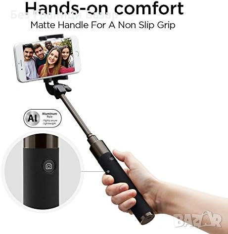 Нов Bluetooth селфи стик Spigen Velo, лек и компактен, дистанционно за снимки, снимка 3 - Чанти, стативи, аксесоари - 53096535