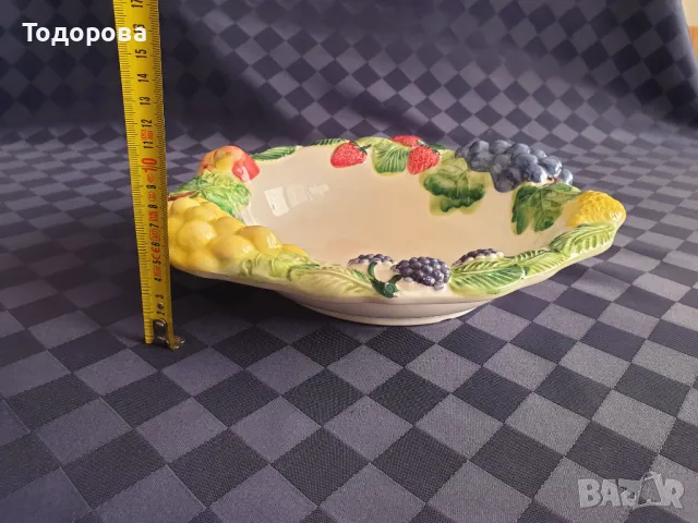 Италианска порцеланова фруктиера с релефни плодове, снимка 4 - Сервизи - 50130784
