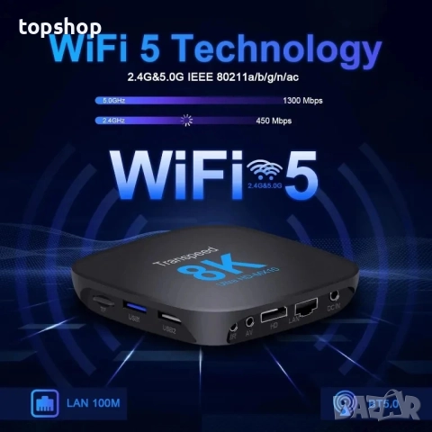 Android TV Box 13.0 2GB / 16GB Поддръжка на 8K 2.4G 5.0G WiFi TV Box Android 2023 RK3528 Чипсет..., снимка 6 - Плейъри, домашно кино, прожектори - 51598448