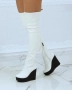 Ботуши на платформа - бяла кожа с черно ходило - 1906 , снимка 1