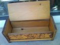 Стара българска дървена пирографирана кутия за бижута тип ракла, снимка 6