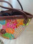 Мароканска ръчно изработена чанта от тъкана слама с флорална бродерия от памук, вълна и пайети, коже, снимка 2