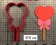 Пръчка близалка сърце с панделка пластмасов резец форма фондан тесто бисквитки, снимка 1 - Форми - 27264246