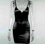 Къса черна рокля сатенена елегантна официална рокля, снимка 3