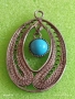 Старинен сребърен филигранен медальон с тюркоаз 41329, снимка 5