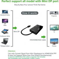 CABLEDECONN 3-в-1 адаптер mini Displayport Dp към HDMI/DVI/VGA Мъжки Към Женски, снимка 3 - Кабели и адаптери - 38550831