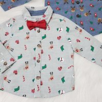 Коледна риза с папионка F&F за бебе 9-12 месеца, снимка 9 - Бебешки блузки - 35010487
