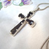 Сребърен Кръст с Черни Оникси, снимка 2 - Колиета, медальони, синджири - 26852152