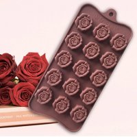 15 рози силиконов молд форма за фондан шоколадови бонбони желе гипс украса, снимка 1 - Чинии - 27966683