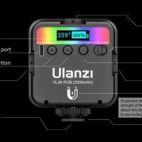 RGB фенер с литиева батерия Ulanzi VL49, снимка 4 - Светкавици, студийно осветление - 40830037