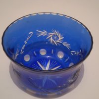  Синя Стара Бохемия Кристално Стъкло Купа, снимка 4 - Антикварни и старинни предмети - 35282724