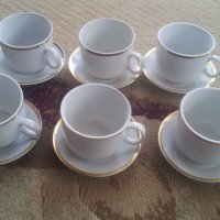 Чашки за кафе и чай с чинийки, златен кант, снимка 1 - Чаши - 26608162