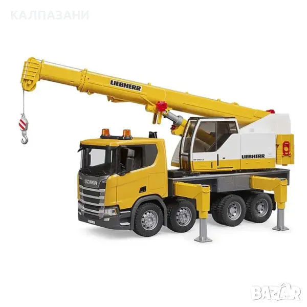 BRUDER КАМИОН SCANIA SUPER 560R С КРАН LIEBHERR И L+S МОДУЛ 03571, снимка 1