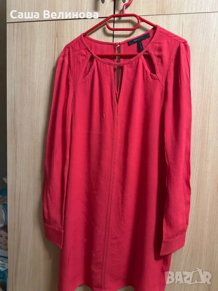 Ефектна червена копринена рокля-блузон, снимка 1