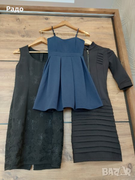 Нови малки ефирни рокли 3 броя черни и синя размер S памук ITALY, снимка 1