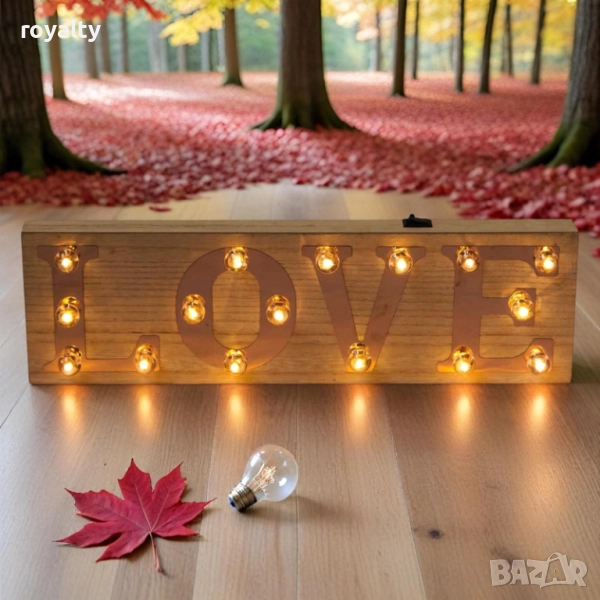 Светеща декорация LOVE, 40*3*12см  Светеща дървена декорация LOVE – 40 × 3 × 12 см, снимка 1