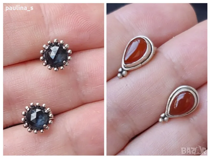 Два чифта обеци на щифт / Оригинални Сребърни обеци "Pandora" и Винтидж обеци с Карнеол , снимка 1