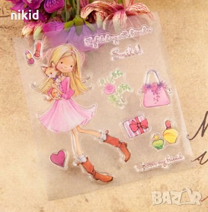 Момиче с куче мода  силиконов гумен печат декор бисквитки фондан Scrapbooking, снимка 1