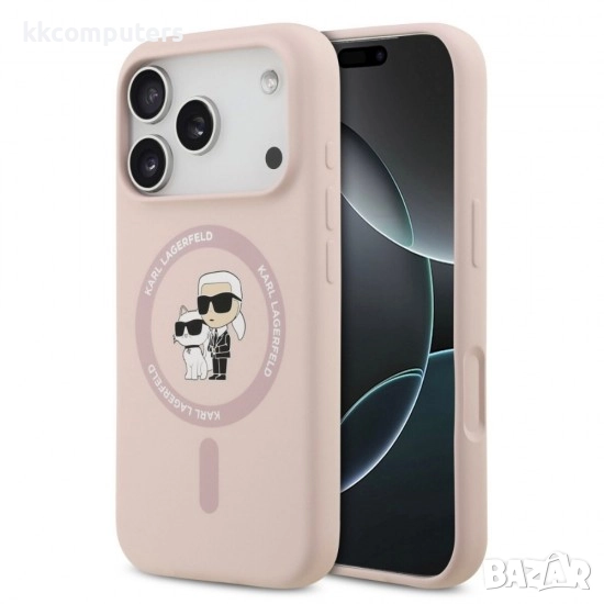 Оригинален кейс Karl Lagerfeld Silicone Double Heads And Circle MagSafe, За iPhone 17 Pro (6.3), Роз, снимка 1