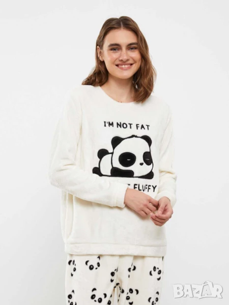 Дамски комплект пижама с принт LC Waikiki, 100% полиестер, Бял, XXL, снимка 1