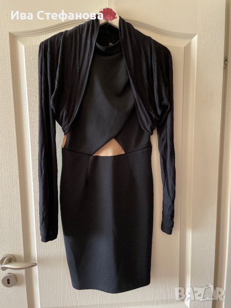 Черно изчистено еластично трико болеро ръкави за рокля , снимка 1